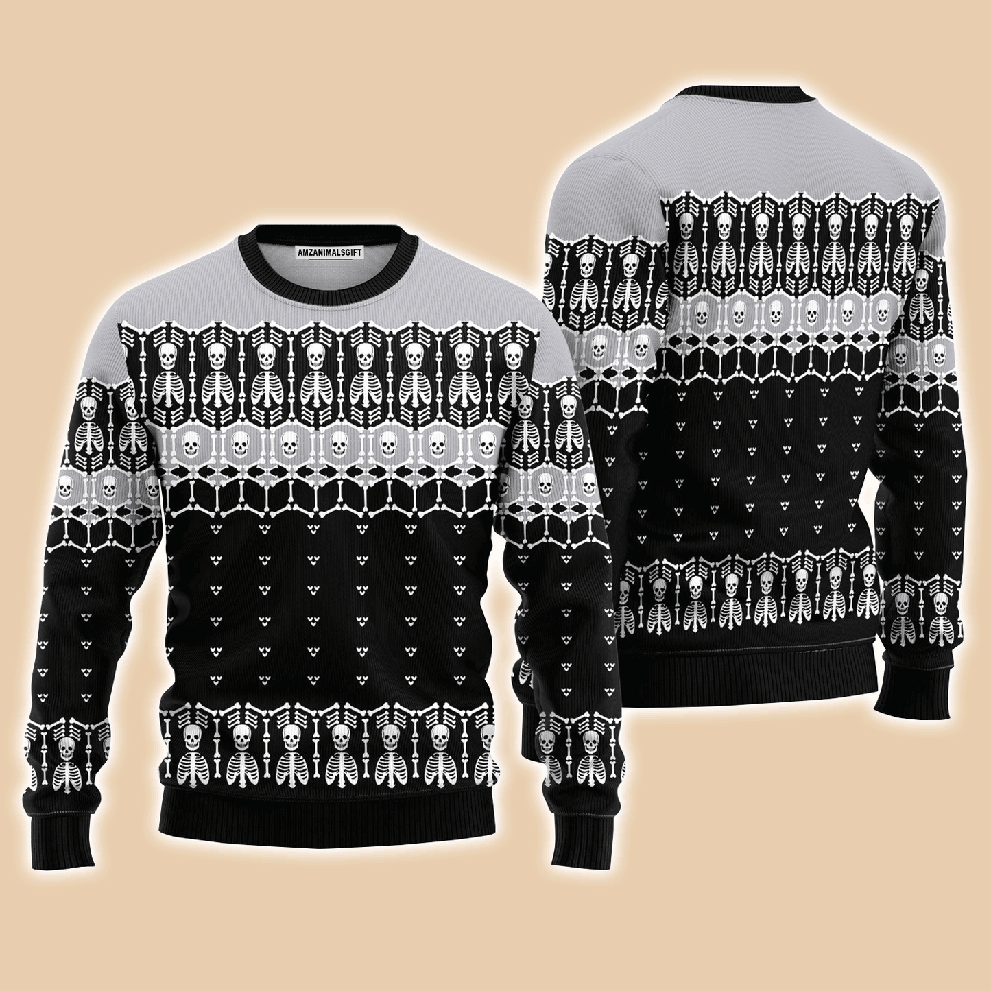 Black And White Skeleton Sweater, Ugly Christmas Sweater For Men & Women, Perfect Outfit For Christmas New Year Autumn Winter