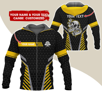 Customized Name & Text Skull Darts Premium Zip Hoodie, Custom Honeycomb Pattern Darts Zip Hoodie For Men & Women - Gift For Darts Lovers, Darts Players