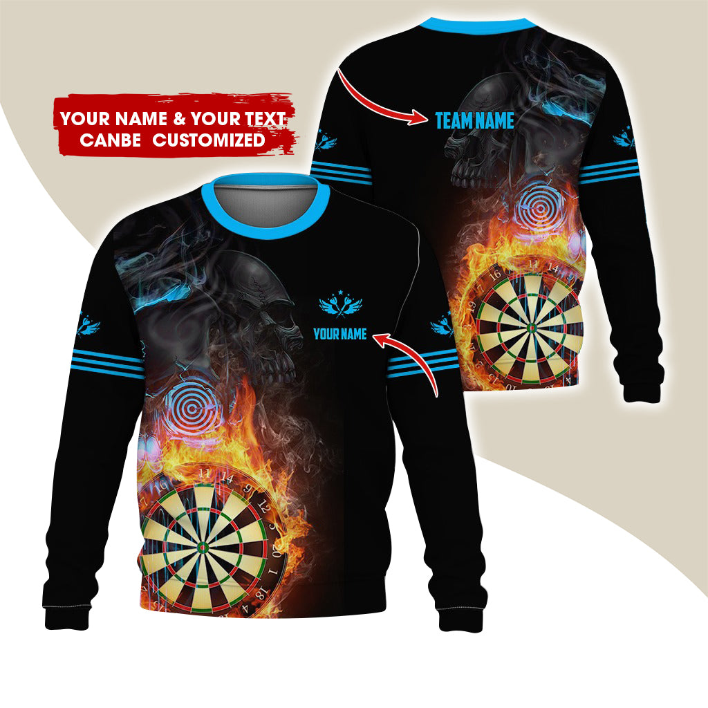 Customized Name Darts Sweatshirt, Personalized Skull Dartboard Flame Sweatshirt For Men & Women - Gift For Darts Lovers, Darts Players