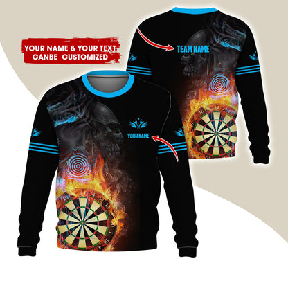 Customized Name Darts Sweatshirt, Personalized Skull Dartboard Flame Sweatshirt For Men & Women - Gift For Darts Lovers, Darts Players