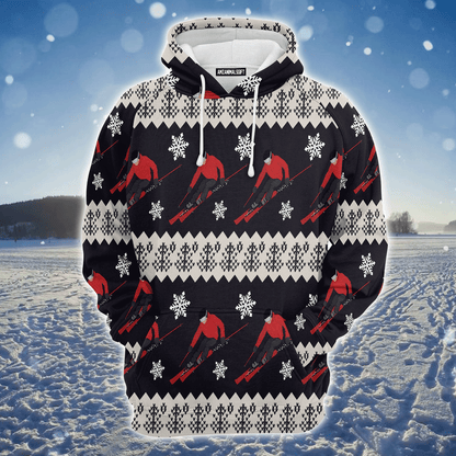 Winter Skiing Xmas Premium Christmas Hoodie, Winter Skiing Unisex Back White Hoodie For Men & Women - Perfect Gift For Christmas, Winter Skiing Lovers