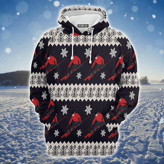 Winter Skiing Xmas Premium Christmas Hoodie, Winter Skiing Unisex Back White Hoodie For Men & Women - Perfect Gift For Christmas, Winter Skiing Lovers