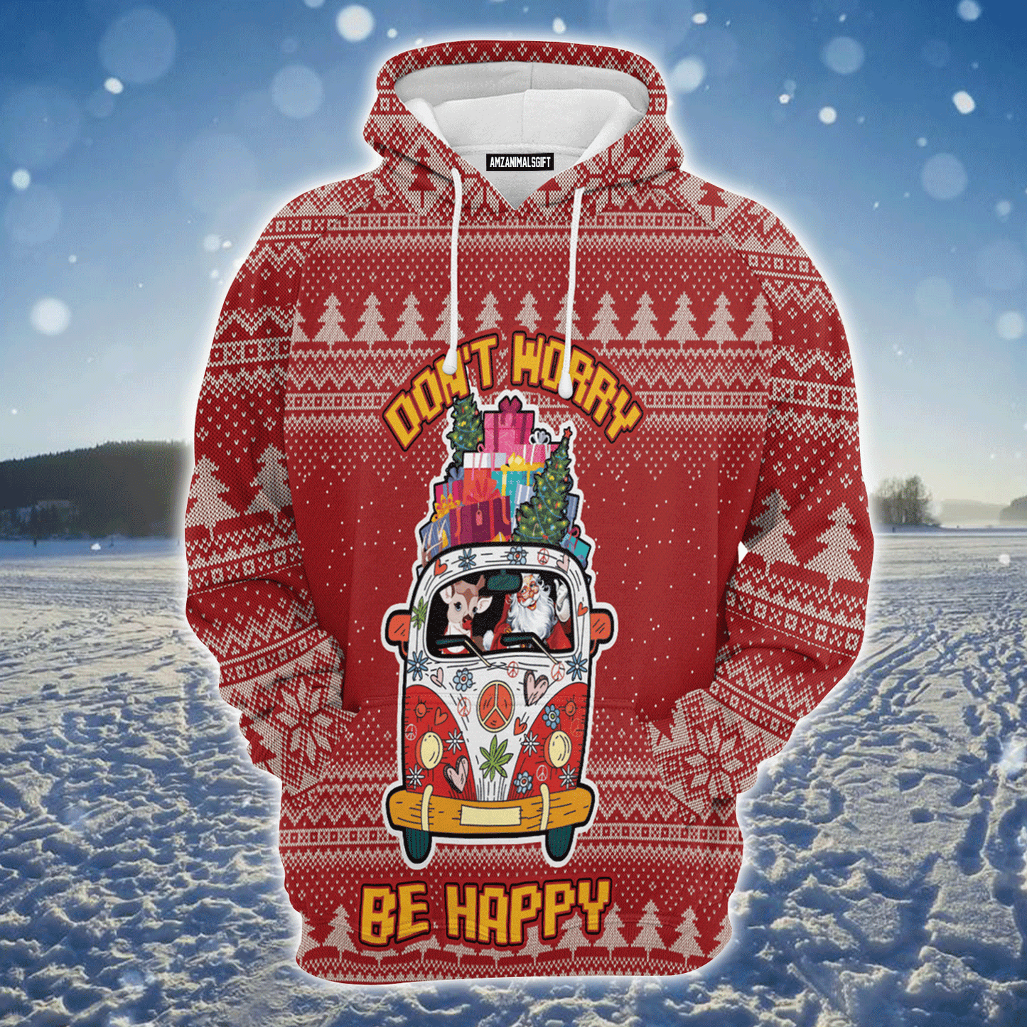 Hippie Style Premium Christmas Hoodie, Don't Worry Be Happy Unisex Hoodie For Men & Women - Perfect Gift For Christmas, Friends, Family