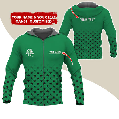 Customized Name & Text Darts Premium Zip Hoodie, Custom Name Darts Zip Hoodie For Men & Women - Gift For Darts Lovers, Darts Players