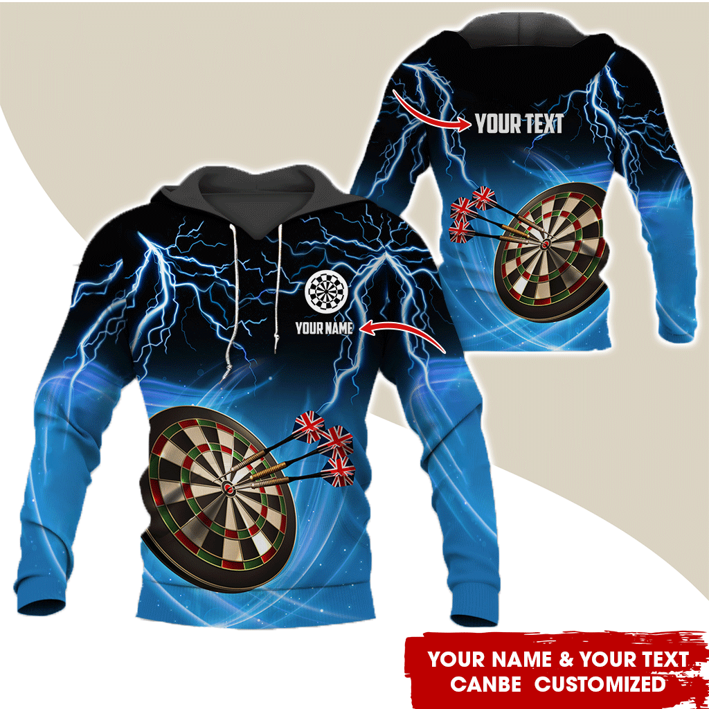 Customized Name & Text Darts & Thunder Premium Hoodie, American Flag Darts Pattern Hoodie For Men & Women, Perfect Gift For Darts Lovers, Friend, Family