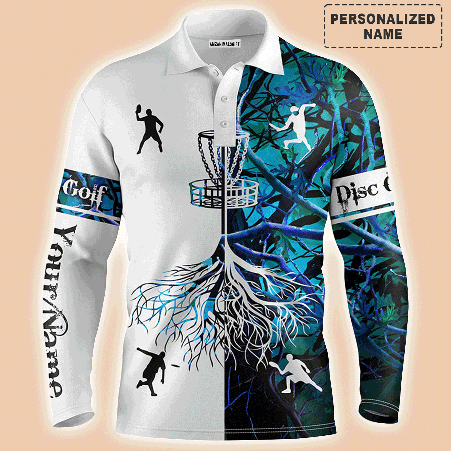 Custom Golf Long Sleeve Men Polo Shirt, Custom Name Blue Camo Disc Golf Team Basket Apparel - Perfect Gift For Men, Golf Lover