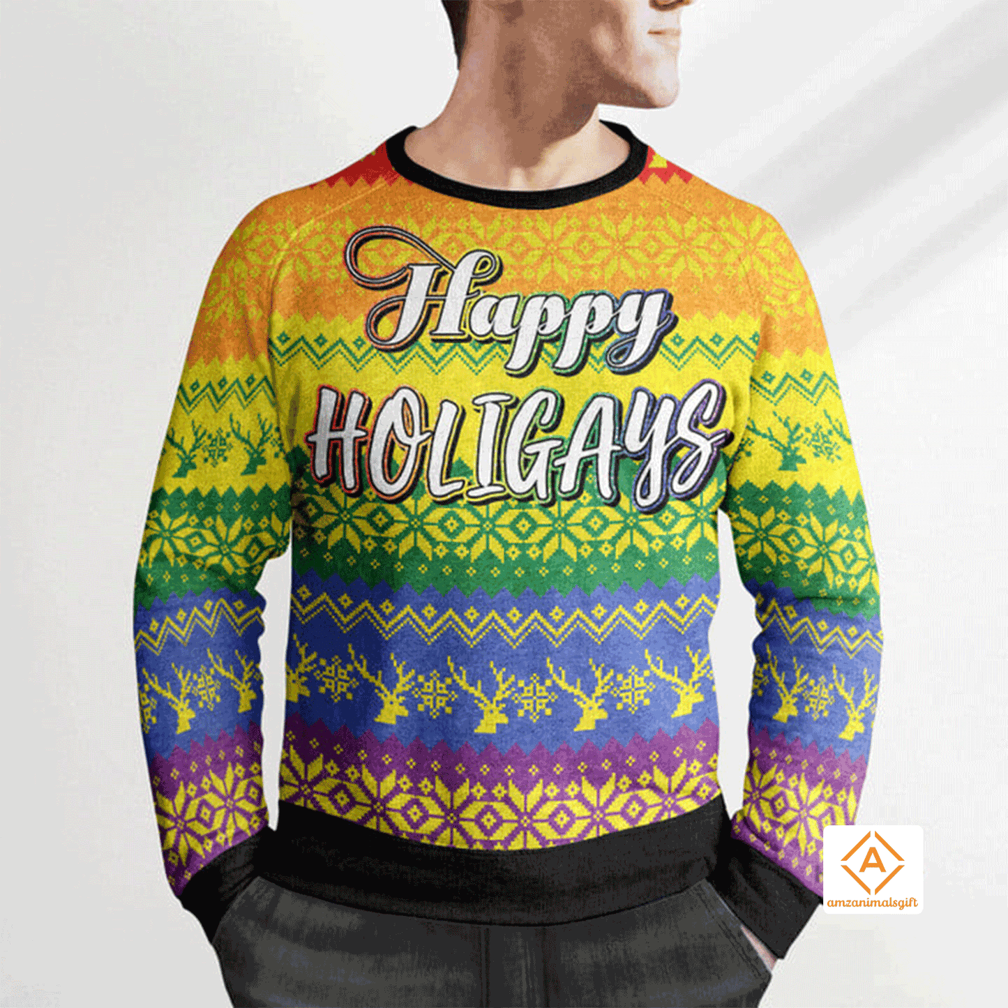 LGBT Gay Pride Christmas Sweater Happy Holigays, Ugly Sweater For Men & Women, Perfect Outfit For Christmas New Year Autumn Winter