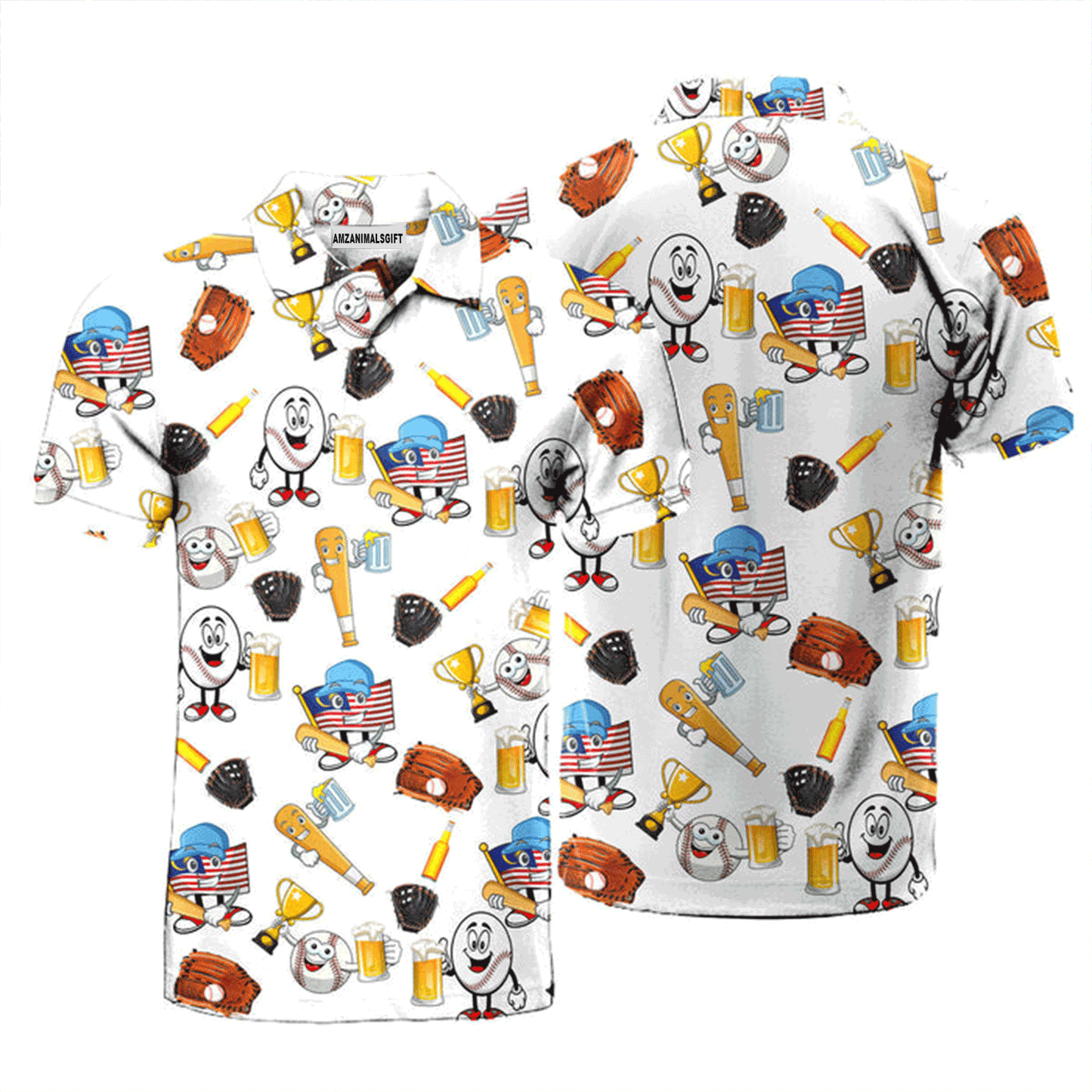 Baseball Men Polo Shirt, Baseball And Beer Pattern Polo Shirt For Men, Perfect Polo Shirt For Baseball Lovers