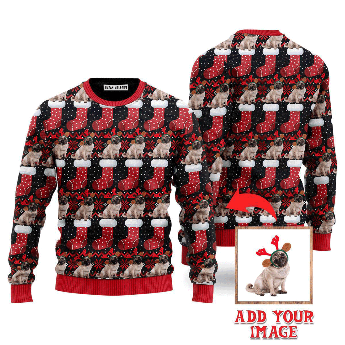 Custom Photo Dog For Lover With Red Socks Sweater, Ugly Sweater For Men & Women, Perfect Outfit For Christmas New Year Autumn Winter