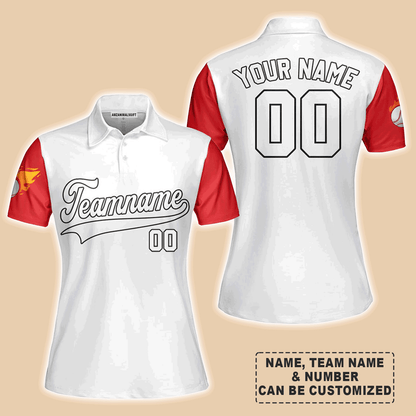 Customized Baseball Women Polo Shirt, Texas Fire Baseball White Red Custom Polo Shirt - Perfect Polo Shirt For Women, Baseball Lovers