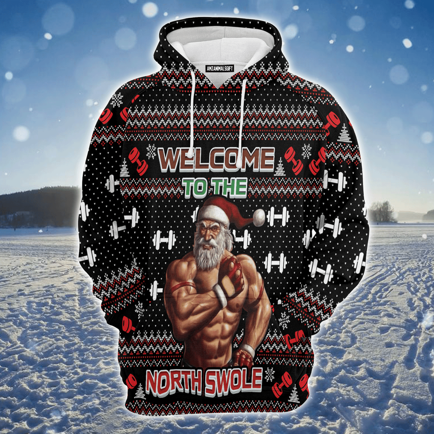 Gym Santa Premium Christmas Hoodie, Welcome To The North Swole Christmas Unisex Hoodie For Men & Women - Perfect Gift For Christmas, Friends, Family