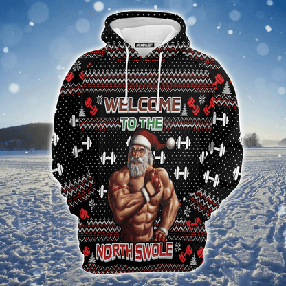 Gym Santa Premium Christmas Hoodie, Welcome To The North Swole Christmas Unisex Hoodie For Men & Women - Perfect Gift For Christmas, Friends, Family