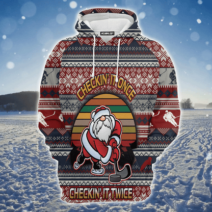 Hockey Premium Christmas Hoodie, Hockey Checking It Once Christmas Unisex Hoodie For Men & Women - Perfect Gift For Christmas, Hockey Lovers