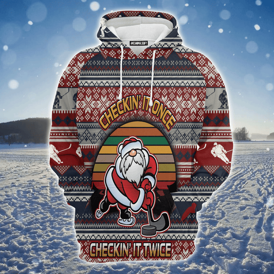 Hockey Premium Christmas Hoodie, Hockey Checking It Once Christmas Unisex Hoodie For Men & Women - Perfect Gift For Christmas, Hockey Lovers