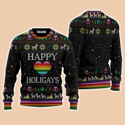 Happy Holigays LGBT Sweater, Ugly Sweater For Men & Women, Perfect Outfit For Christmas New Year Autumn Winter
