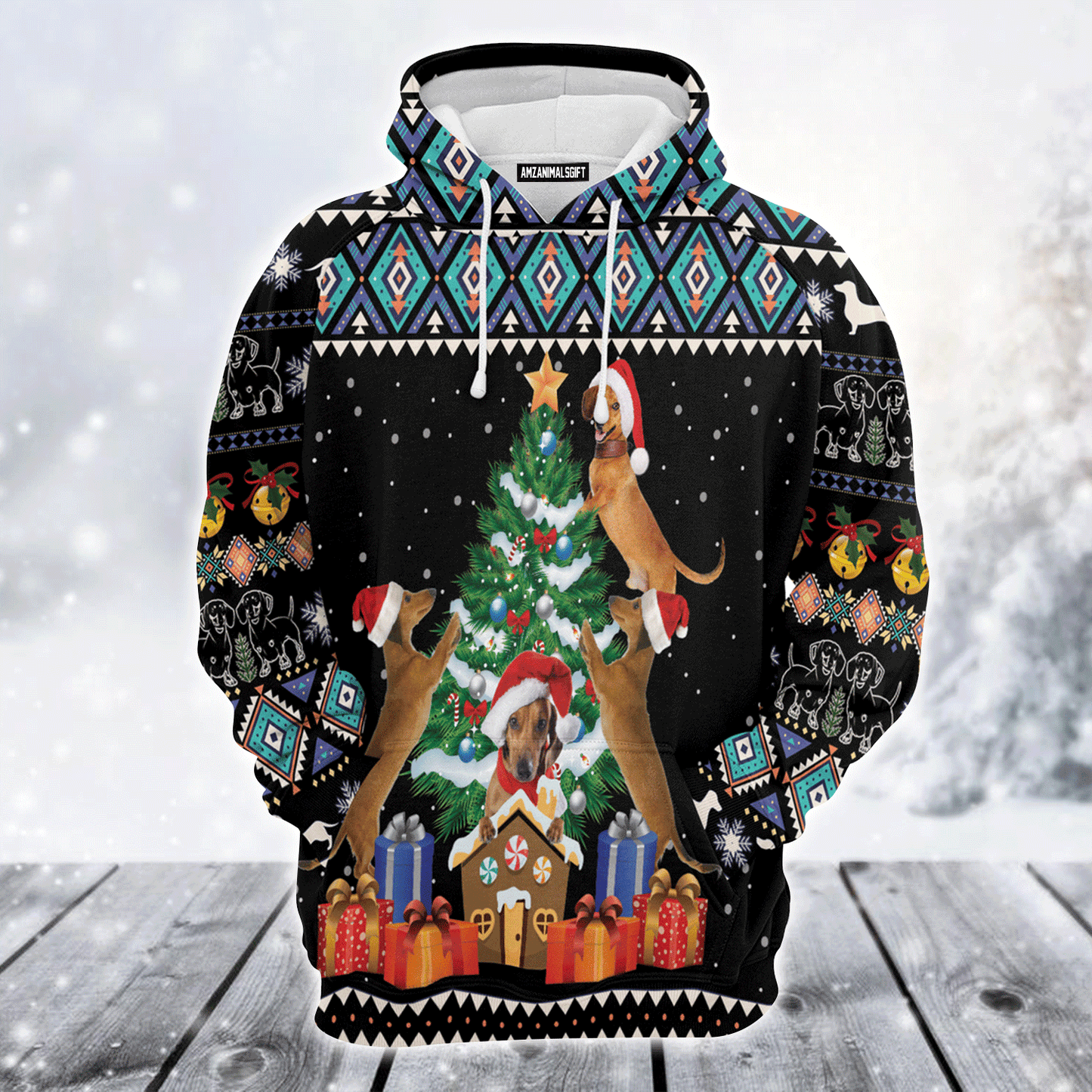 Dachshund Premium Christmas Hoodie, Dachshund Group Christmas Tree Unisex Hoodie For Men & Women - Perfect Gift For Christmas, Dachshund Lovers