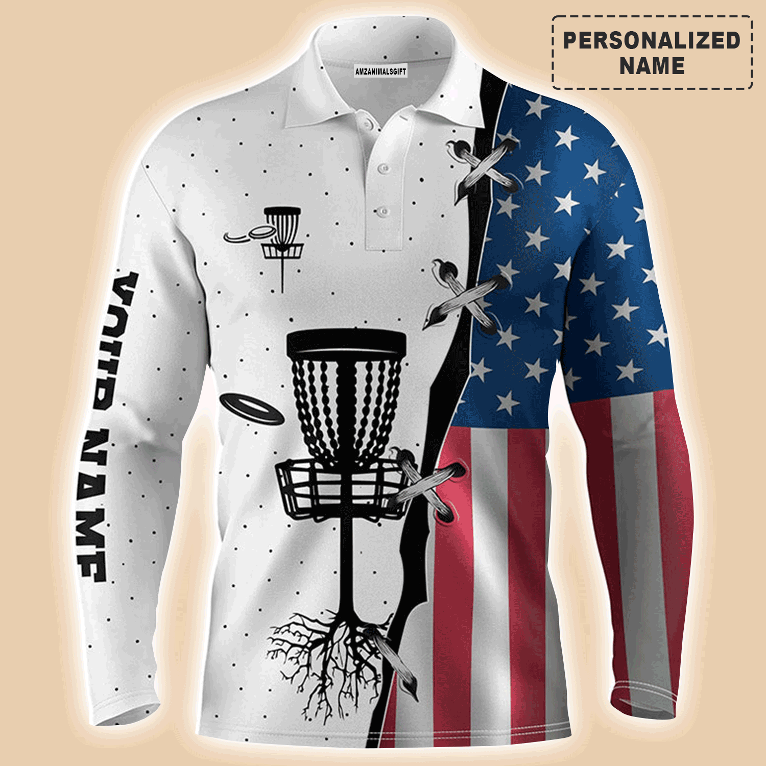 Custom Golf Long Sleeve Men Polo Shirt, Custom Name American Flag Disc Golf Team Apparel - Perfect Gift For Men, Golf Lovers
