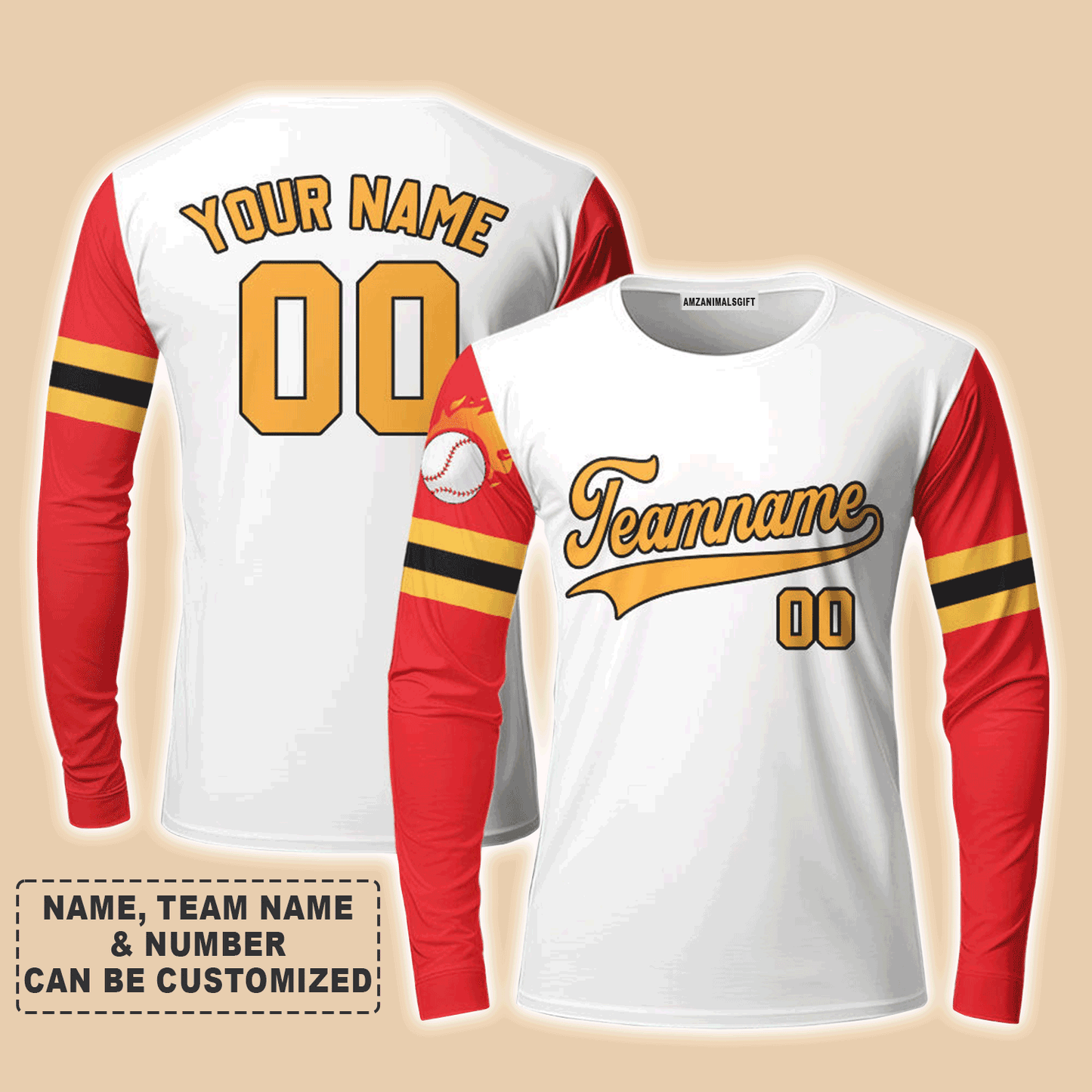 Customized Baseball Long Sleeve Shirt, Texas Fire Baseball White Red Custom Long Sleeve Shirt - Perfect Long Sleeve Shirt For Men & Woman, Baseball Lovers