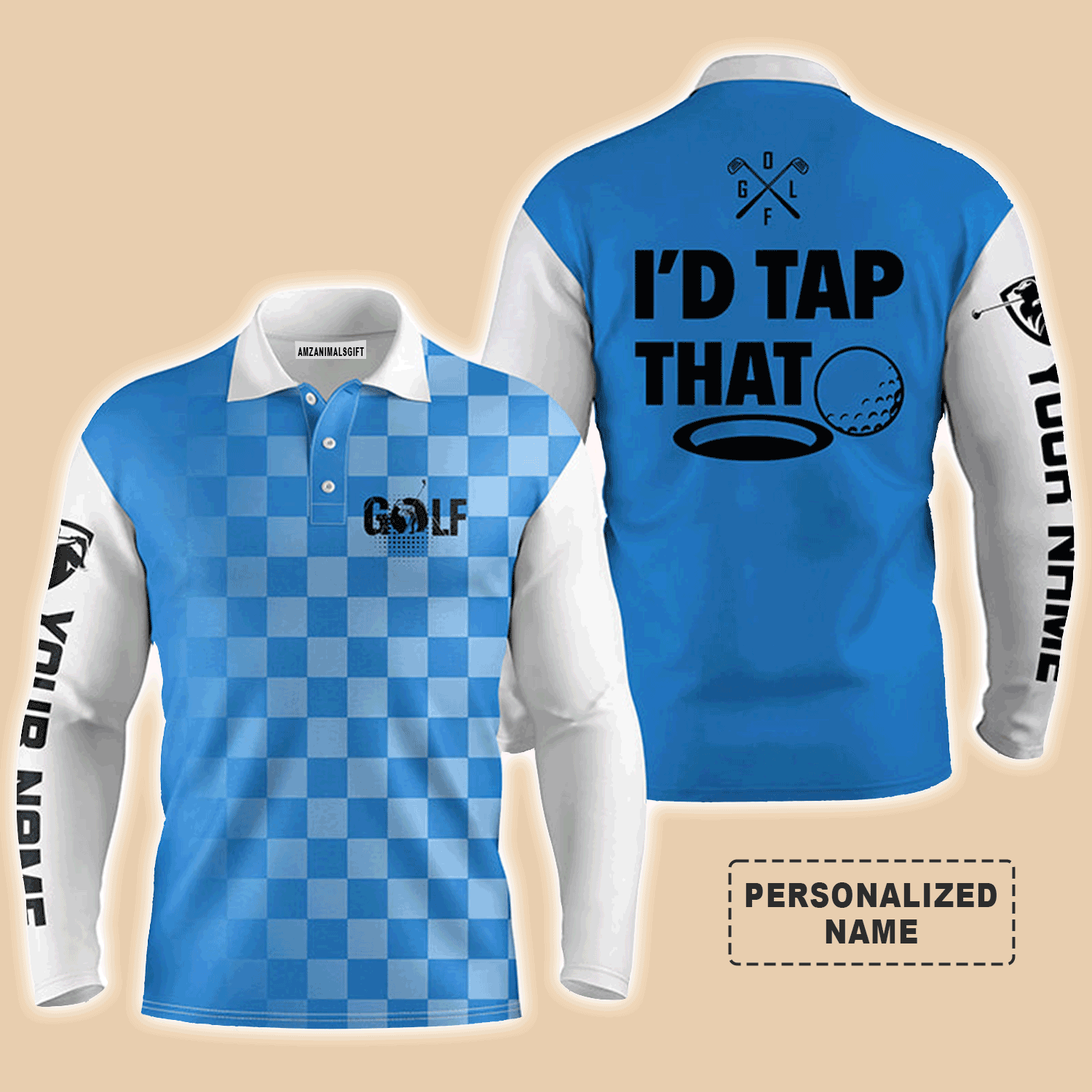 Custom Golf Long Sleeve Men Polo Shirt - Custom Name Gingham Pattern Apparel, I'd Tap That Men Polo Shirt - Perfect Polo Shirt For Men, Golfers