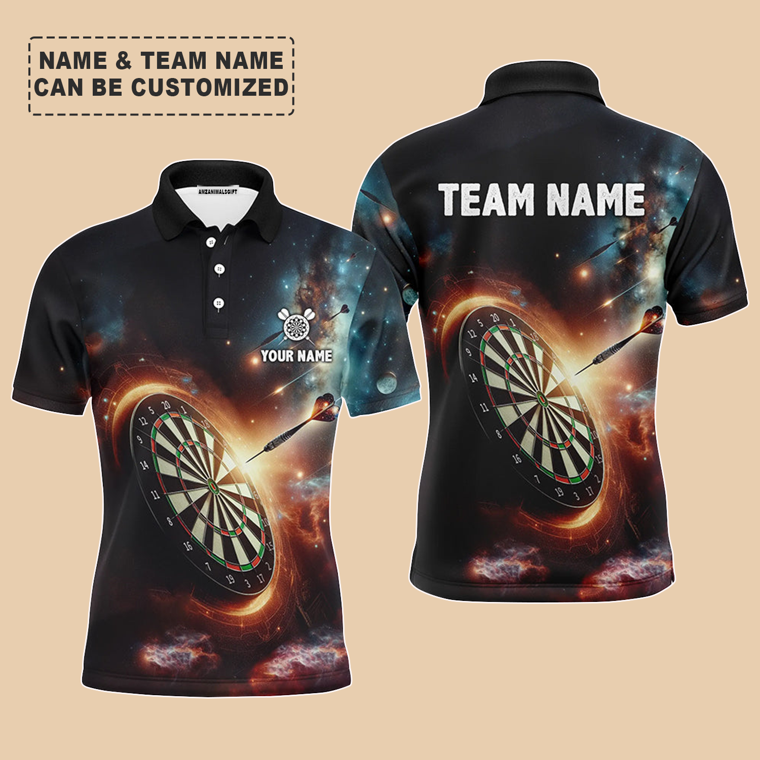 Personalized Darts Men Polo Shirt - Custom Name & Team Name Darts In Galaxy Polo Shirt For Men, Darts Team, Darts Lover
