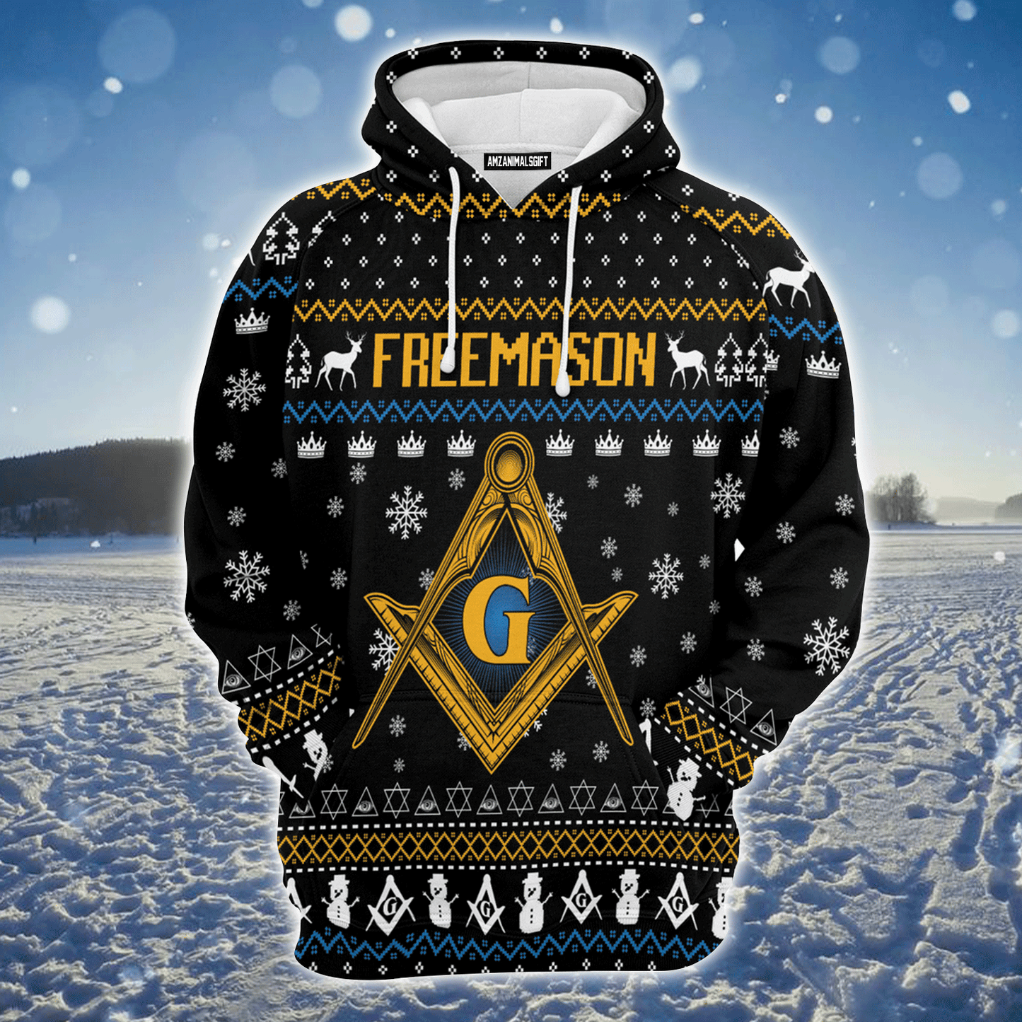 Freemason Premium Christmas Hoodie, Freemason & Snowman Pattern Unisex Hoodie For Men & Women - Perfect Gift For Christmas, Friends, Family