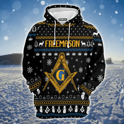 Freemason Premium Christmas Hoodie, Freemason & Snowman Pattern Unisex Hoodie For Men & Women - Perfect Gift For Christmas, Friends, Family