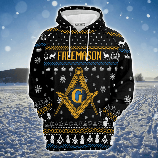 Freemason Premium Christmas Hoodie, Freemason & Snowman Pattern Unisex Hoodie For Men & Women - Perfect Gift For Christmas, Friends, Family