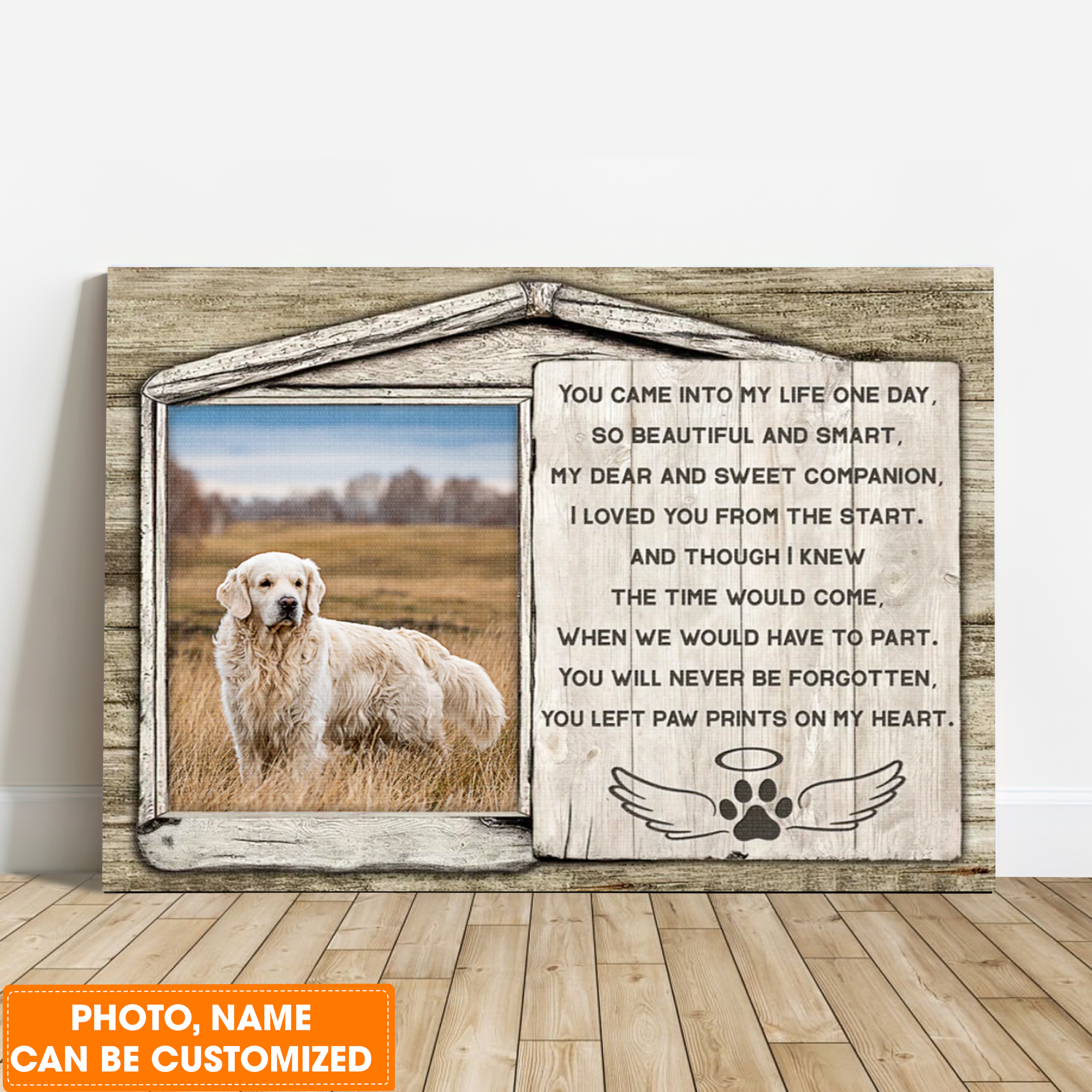 Personalized Dog Landscape Canvas, Wood Window Pawprints Canvas, Custom Photo Loss Of Pet Sympathy Gift Canvas, Perfect Gift For Dog Lovers, Friends, Family