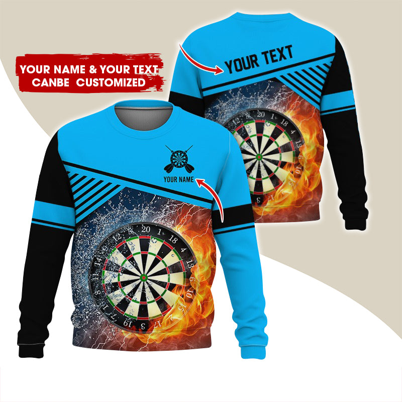 Customized Name & Text Darts Sweatshirt, Personalized Ice & Flame Dartboard For Men & Women - Gift For Darts Lovers, Darts Players