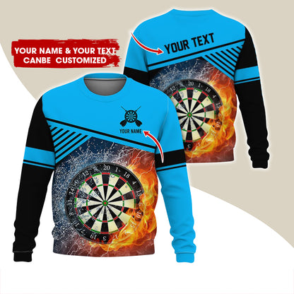Customized Name & Text Darts Sweatshirt, Personalized Ice & Flame Dartboard For Men & Women - Gift For Darts Lovers, Darts Players