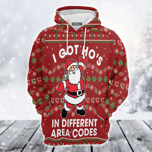 Santa Claus Premium Christmas Hoodie, I Got Ho's In Different Area Codes Unisex Hoodie For Men & Women - Perfect Gift For Christmas, Family