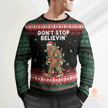 Bigfoot Don't Stop Believing Christmas Sweater, Ugly Sweater For Men & Women, Perfect Outfit For Christmas New Year Autumn Winter