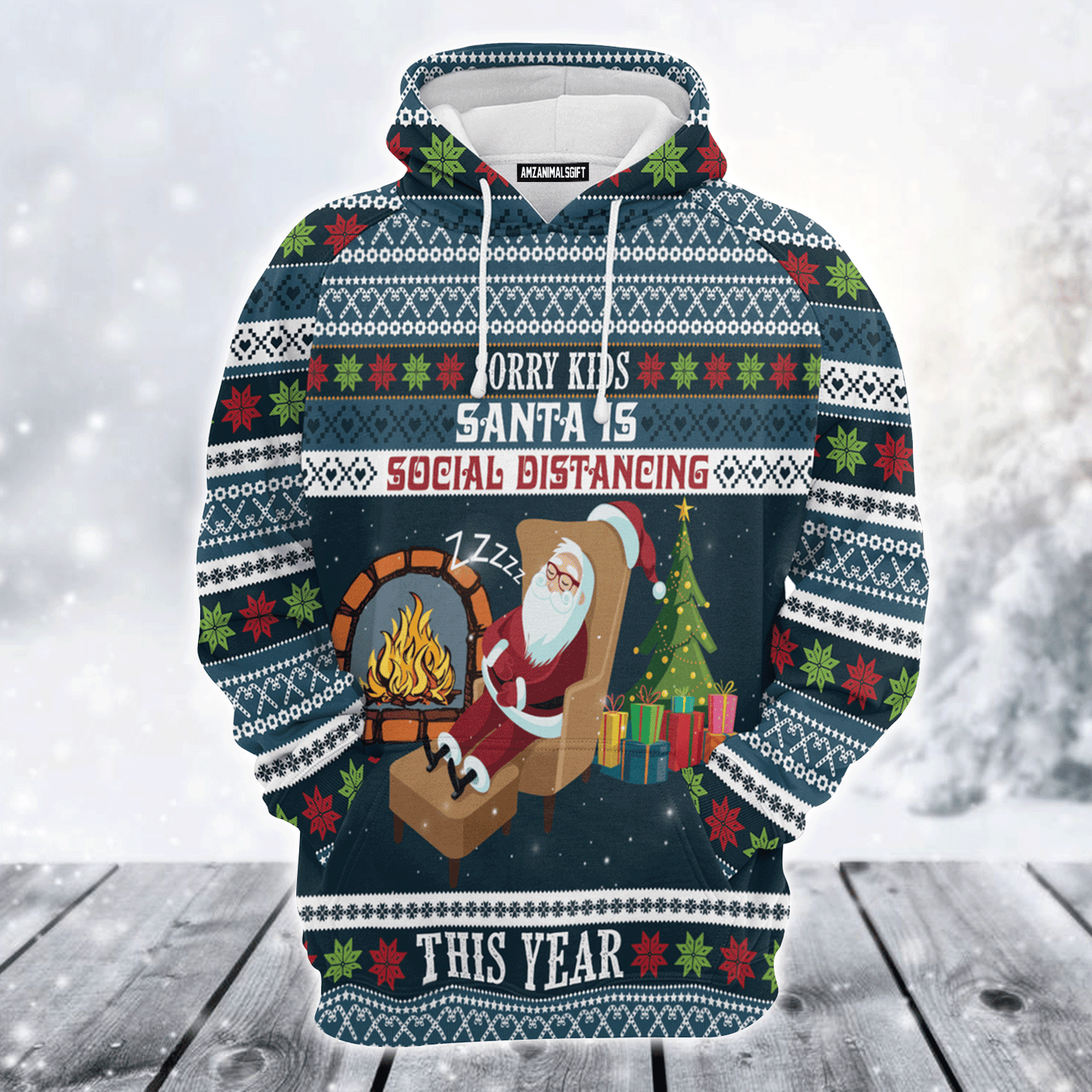 Santa Premium Christmas Hoodie, Santa Is Social Distancing Unisex Hoodie For Men & Women - Perfect Gift For Christmas, Friends, Family