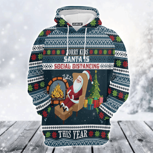 Santa Premium Christmas Hoodie, Santa Is Social Distancing Unisex Hoodie For Men & Women - Perfect Gift For Christmas, Friends, Family