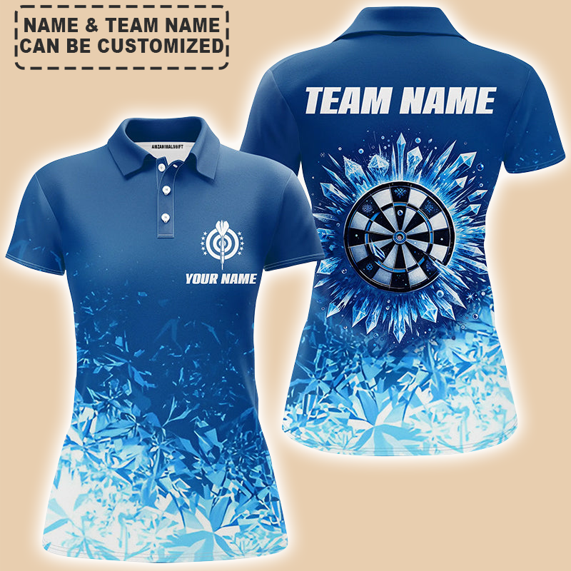 Personalized Darts Women Polo Shirt - Custom Name & Team Name Icy Blue Polo Shirt For Women, Darts Team, Darts Lover