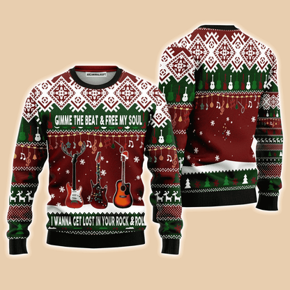 Guitar Sweater Gimme The Beat And Free My Soul, Ugly Sweater For Men & Women, Perfect Outfit For Christmas New Year Autumn Winter