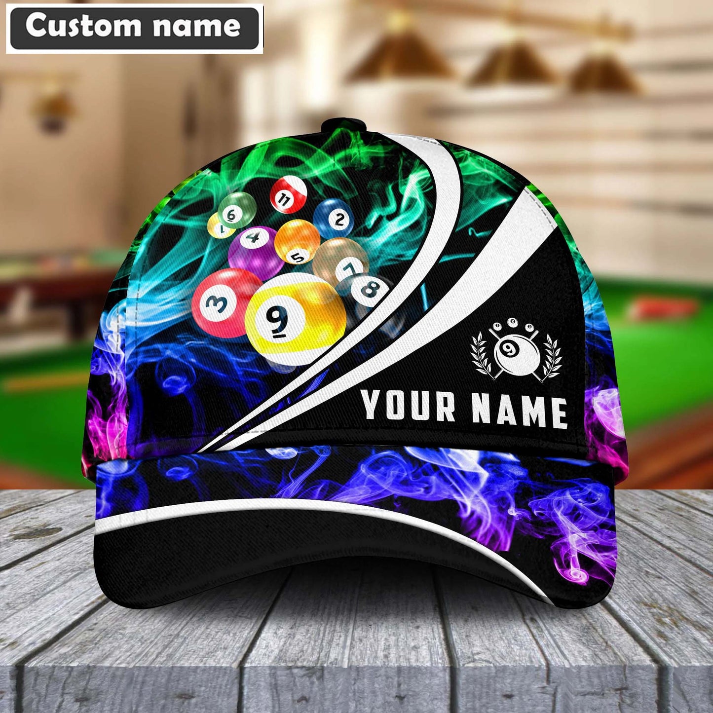 Customized Billiard Cap, Billiard Pool 9 Ball Multicolor Smoke Pattern Personalized Name Hats, Best Billiard Pool Hat For Billiard Players