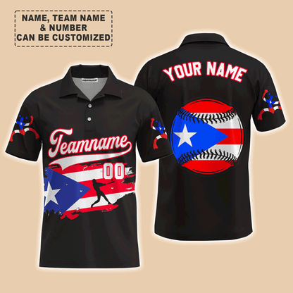 Customized Baseball Men Polo Shirt, Puerto Rico Baseball Black White Red Custom Polo Shirt - Perfect Polo Shirt For Men, Baseball Lovers