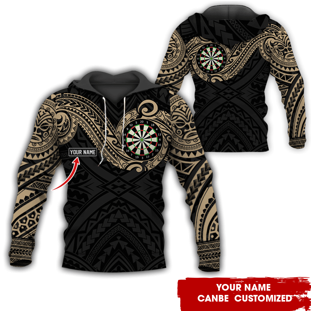 Customized Name Darts Premium Hoodie, Tattoo Maori Pattern Darts Hoodie, Perfect Gift For Darts Lovers, Friend, Family