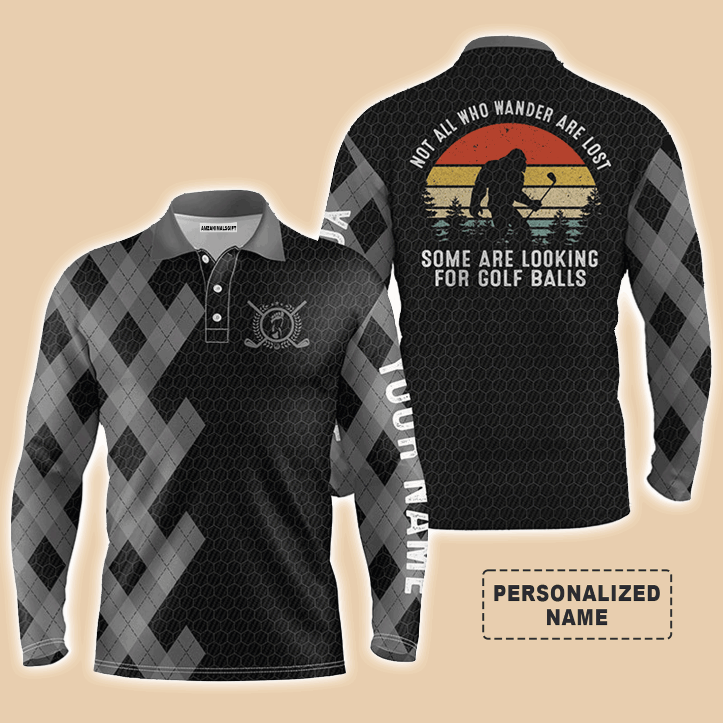 Custom Golf Men Polo Shirt, Bigfoot Golf Custom Name Men Polo Shirt,Not All Who Wander Are Lost Polo Shirt- Perfect Polo Shirt For Men, Golfers