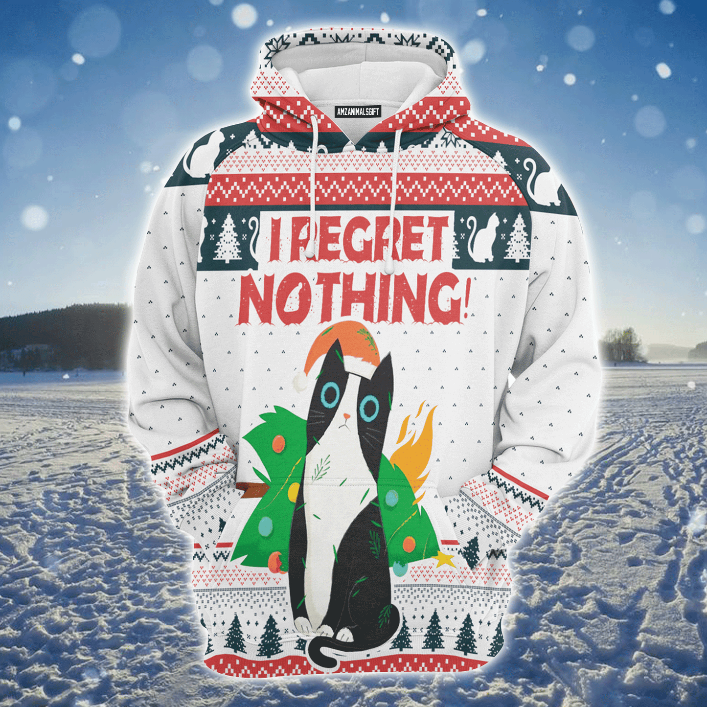 Cat Premium Christmas Hoodie, Cat I Regret Nothing Christmas Unisex Hoodie For Men & Women - Perfect Gift For Christmas, Cat Lovers