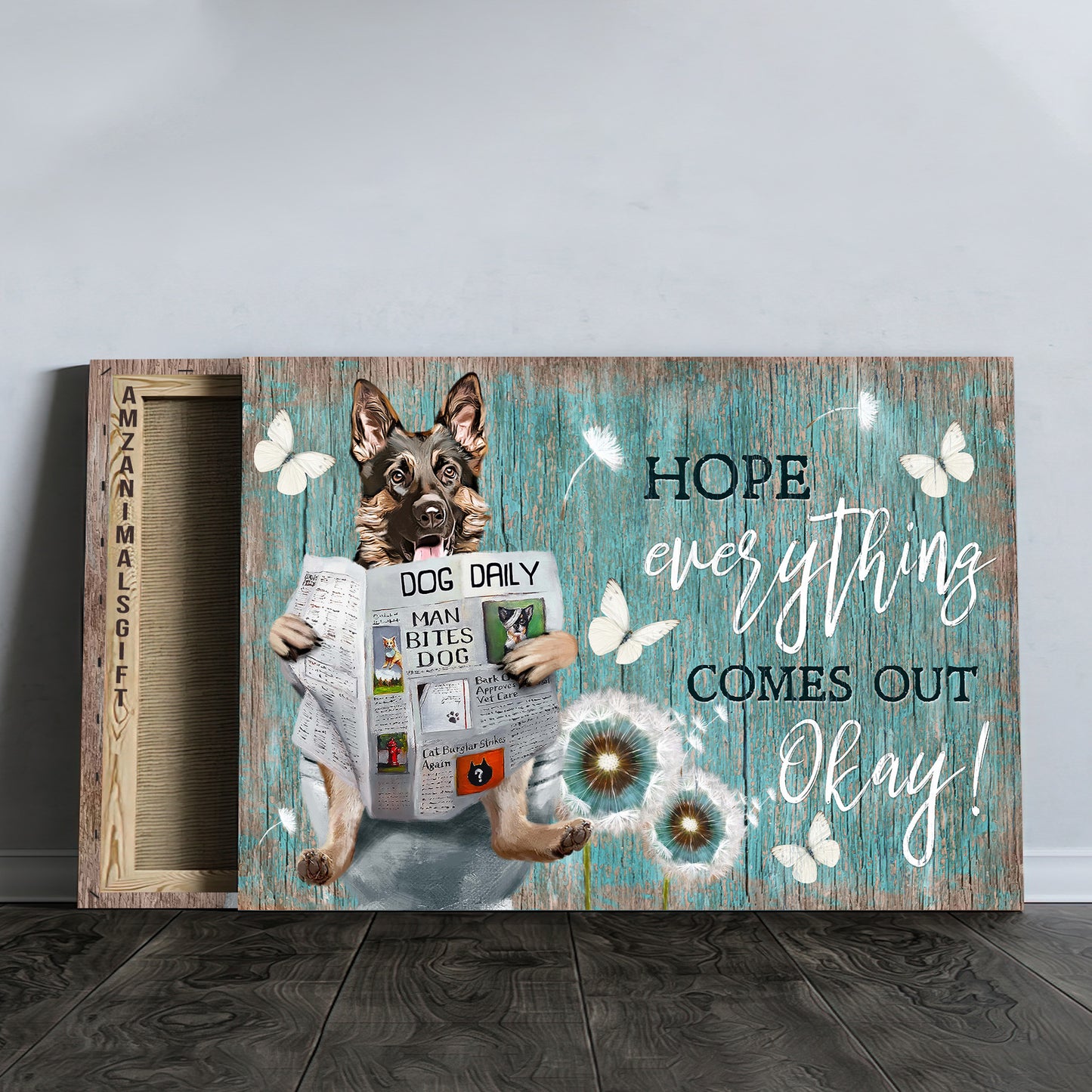 German Shepherd Premium Wrapped Landscape Canvas - German Shepherd, Dandelion, Daily Routine, Hope Everything Comes Out Okay - Gift For Dog Lovers