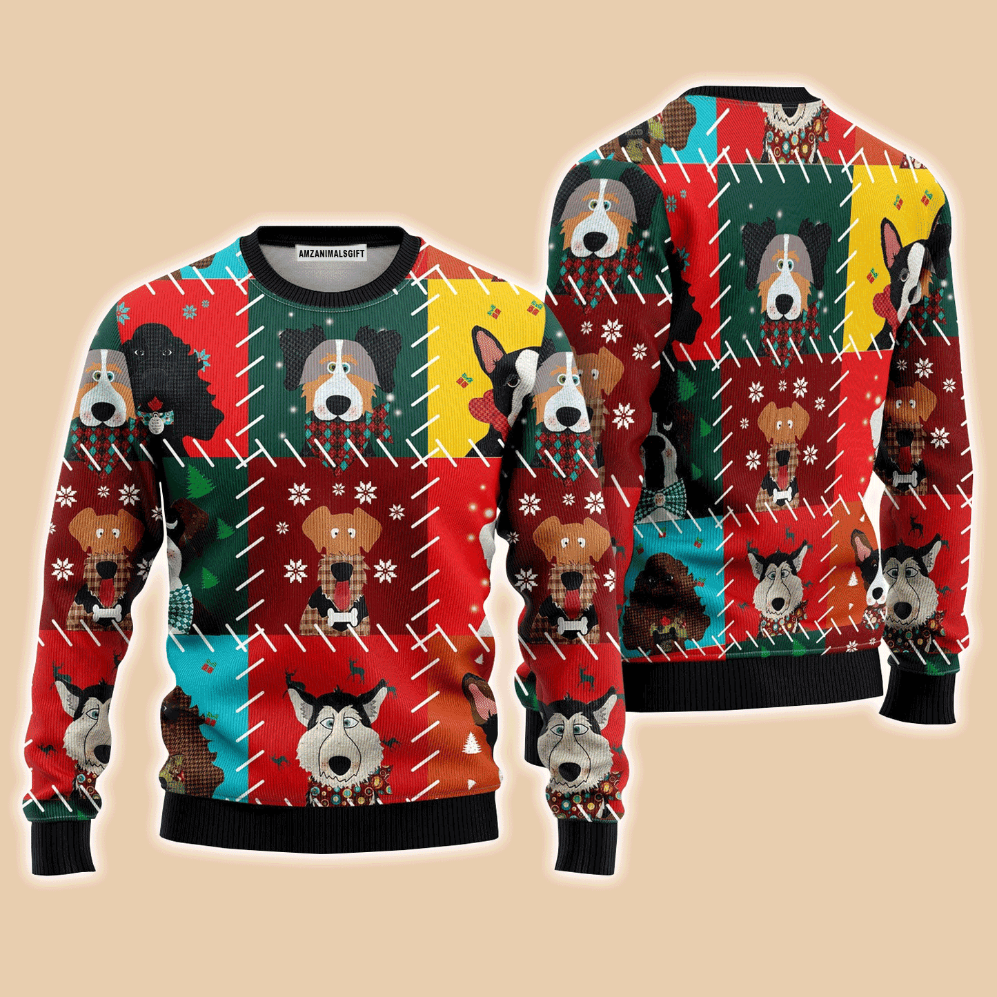 Funny Cartoon Dog Face Sweater, Ugly Sweater For Men & Women, Perfect Outfit For Christmas New Year Autumn Winter