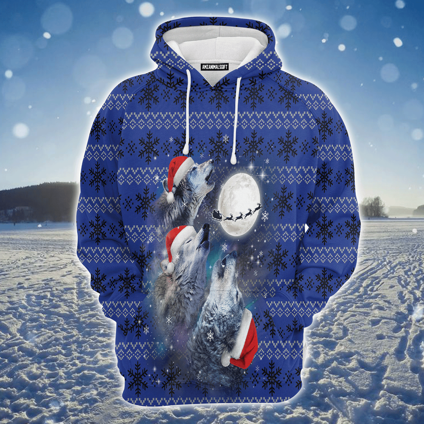 Wolf Xmas Premium Christmas Hoodie, Howling At The Moon Unisex Hoodie For Men & Women - Perfect Gift For Christmas, Wolf Lovers