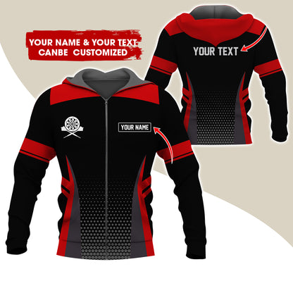 Custom Name & Text Darts Premium Zip Hoodie, Personalized Name Darts Uniforms Zip Hoodie For Men & Women - Gift For Darts Lovers, Darts Players