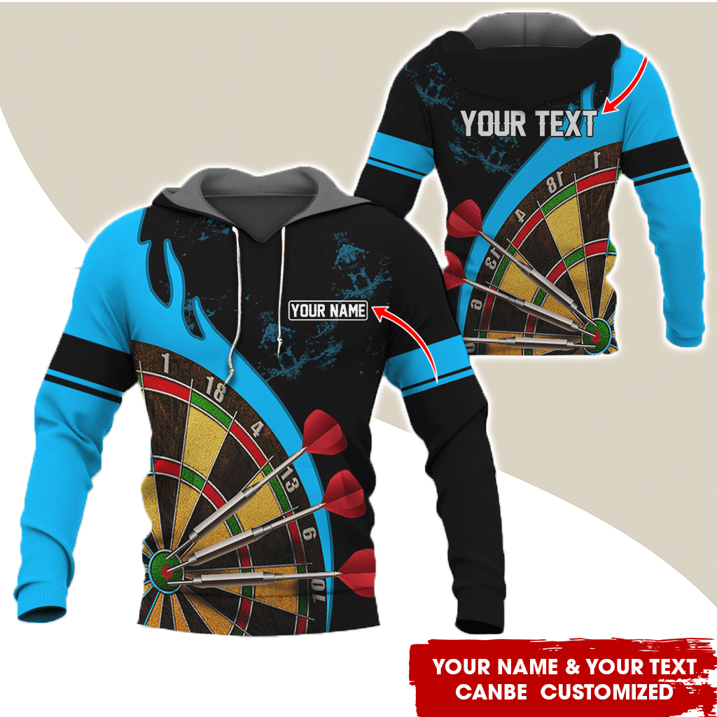 Customized Name & Text Darts Premium Hoodie, Darts & Fire Pattern Hoodie, Perfect Gift For Darts Lovers, Darts Player