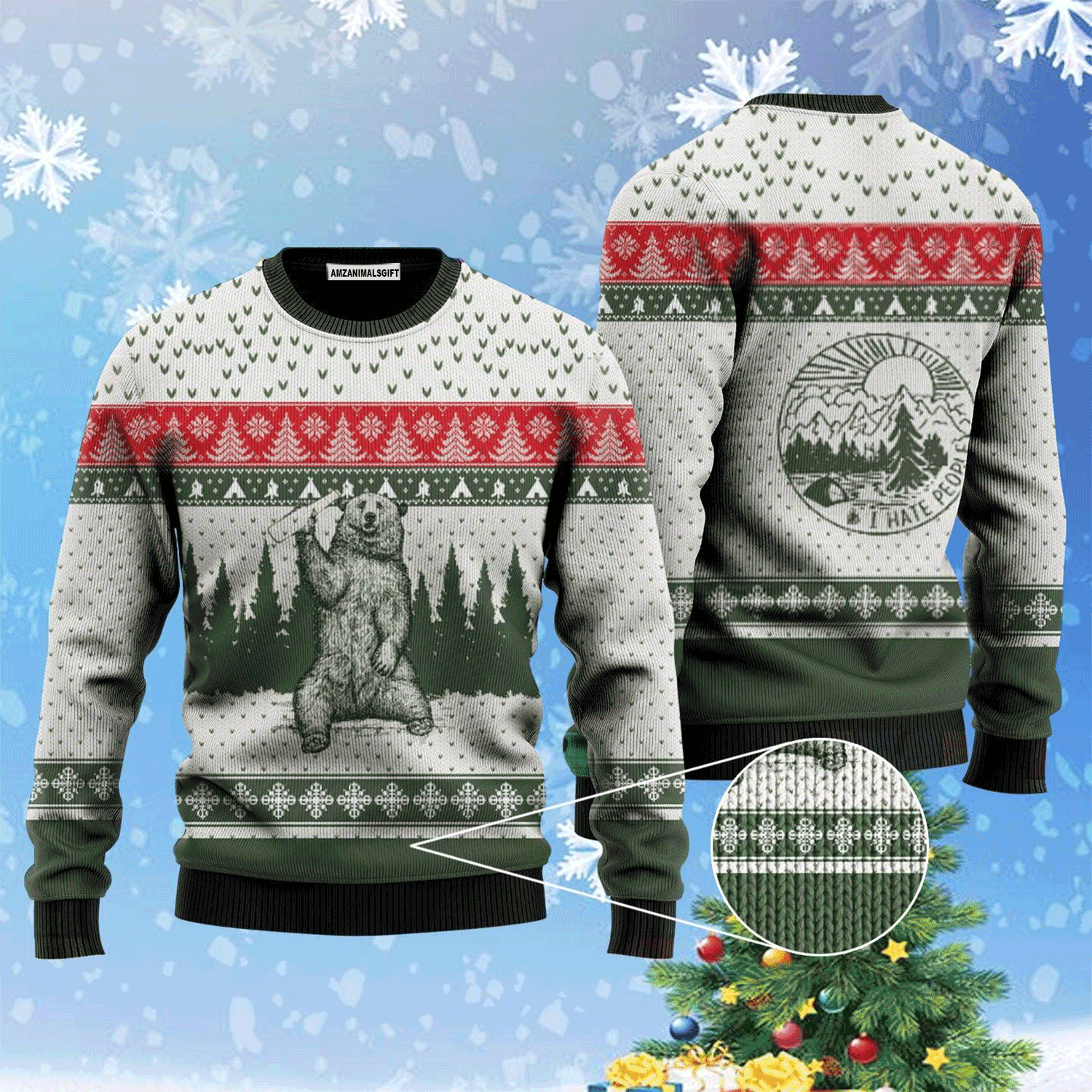 Bear Sweater I Hate People, Ugly Christmas Sweater For Men & Women, Perfect Outfit For Christmas New Year Autumn Winter