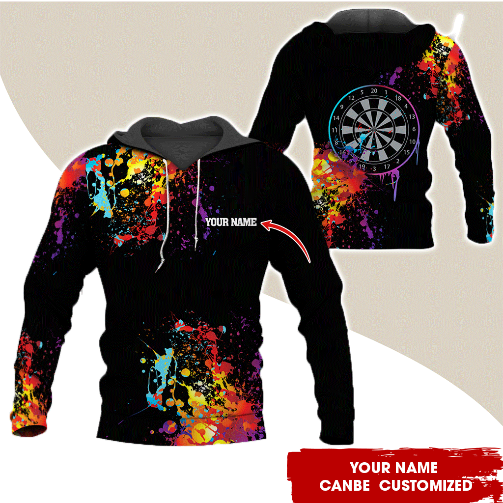 Customized Name Darts Premium Hoodie, Darts Pattern Colorful Black Hoodie For Men & Women, Perfect Gift For Darts Lovers, Friend, Family