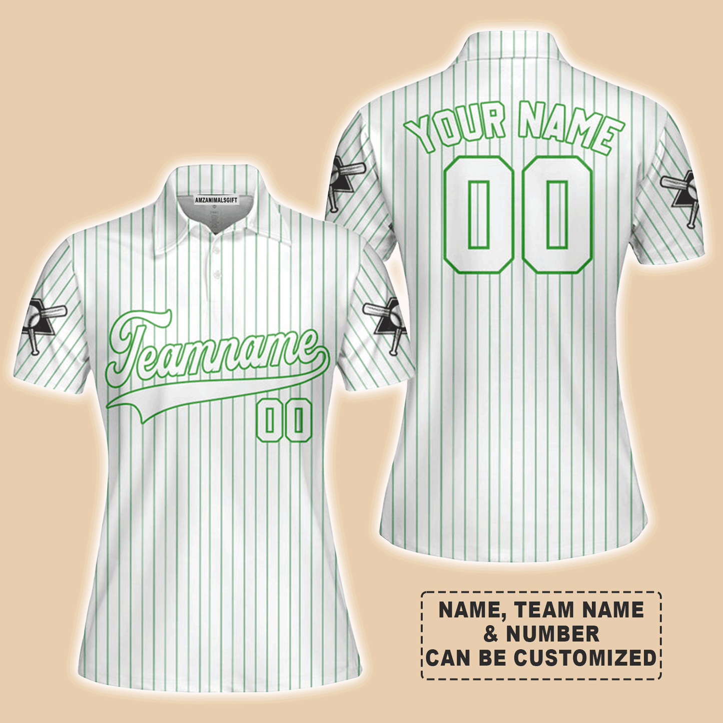 Customized Baseball Women Polo Shirt, Canada Baseball Logo White Green Custom Polo Shirt - Perfect Polo Shirt For Women, Baseball Lovers