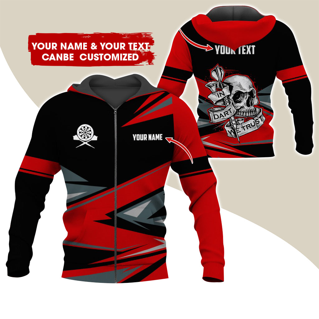 Personalized Name & Text Darts Premium Zip Hoodie, Customized Name Skull In Darts Zip Hoodie For Men & Women - Gift For Darts Lovers, Darts Players